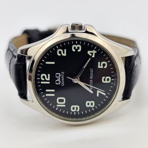 Citizen QQ Women Watch 30MM Gray Case Black Dial Black Leather Bands New Battery